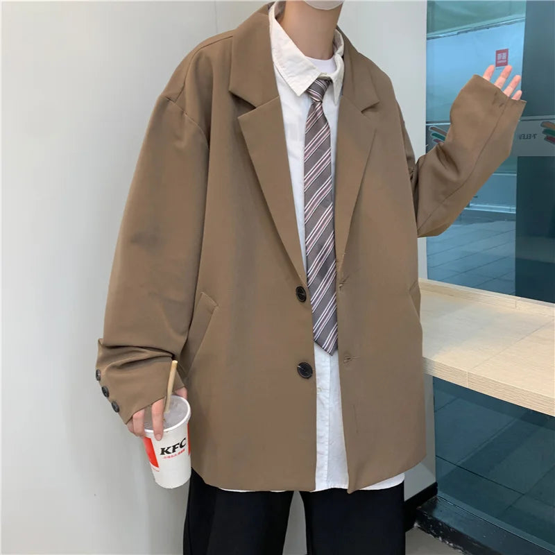 2025 New Korean Style Loose Plus Size Suit Male Oversized Tops Men'S Blazer Ulzzang Fashion Coat Streetwear Man Jackets L13 - Ellianto fashion Men's