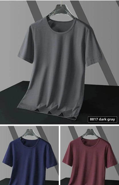 Summer Modal Ice Silk Thin Short Sleeve Men's T-shirt Pure Color Half Sleeve Base Shirt Hot Sale Of The Season Body Fit Tee Crew - Ellianto fashion Men's