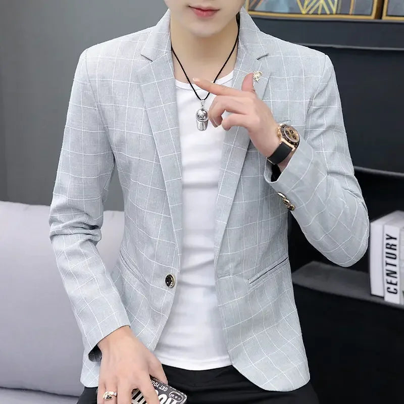 2025 Party Linen Gray Men's Suit Jackets Single Breasted Coat Male Blazer Summer New in Simple Clothing Fashion 2024 Casual Classic - Ellianto fashion Men's