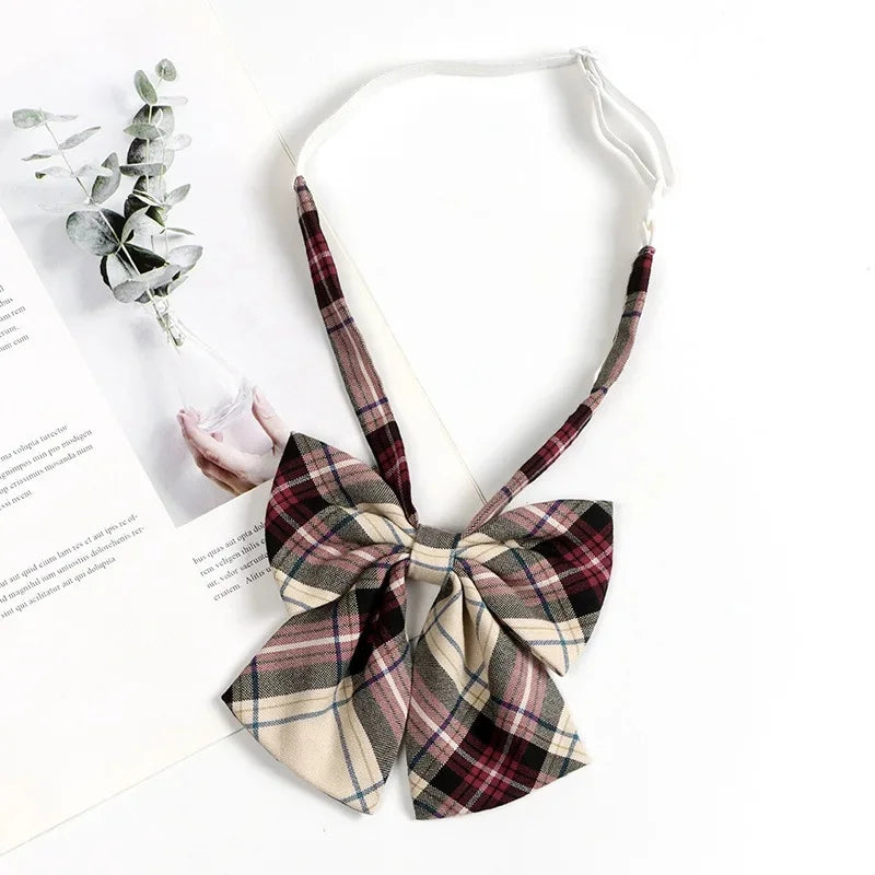 Vintage Brown Plaid Necktie Women's Lazy Person's Japanese Style Preppy Small Tie Bow Tie Handmade Men's Tie