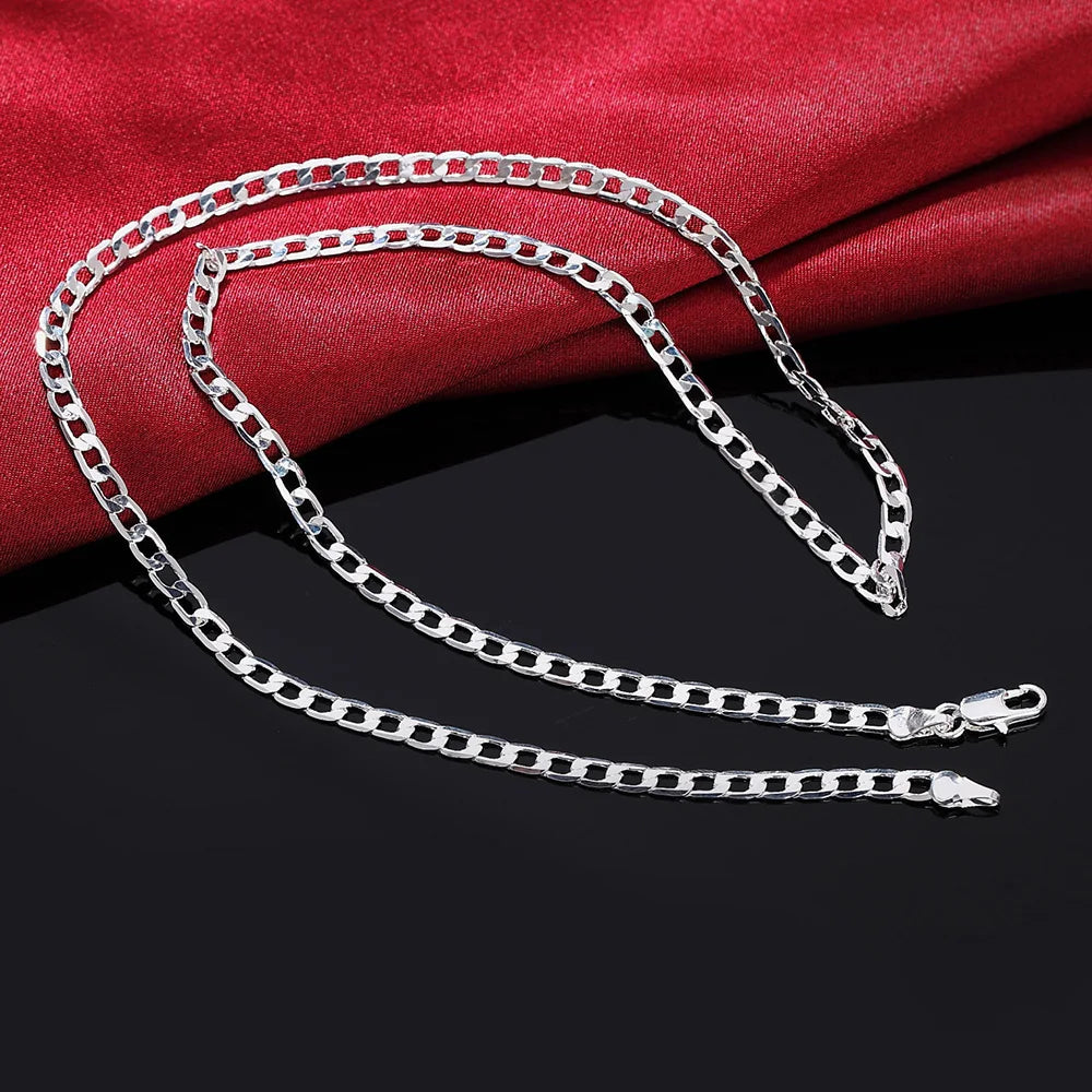 Men's 925 Sterling Silver Necklace 2/4/6/8/10/12MM 40-75cm Face Chain Necklace Lobster Clasp Men And Women Engagement Jewelry - Ellianto fashion Men's