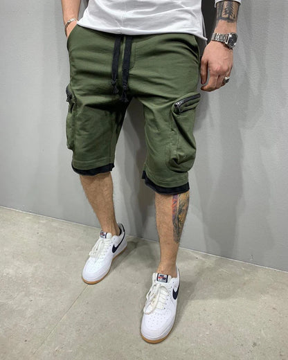 Mens Summer Cargo Shorts Cotton Workout Fitness Shorts Breathable Jogger Training Gyms Bodybuilding Multi Pocket Yellow Shorts - Ellianto fashion Men's