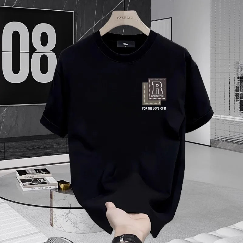 Printed T-shirt Men's Short sleeve 2025 summer loose fashion brand letter half sleeve Breathable Body shirt 100% cotton top - Ellianto fashion Men's