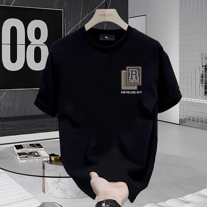 Printed T-shirt Men's Short sleeve 2025 summer loose fashion brand letter half sleeve Breathable Body shirt 100% cotton top - Ellianto fashion Men's