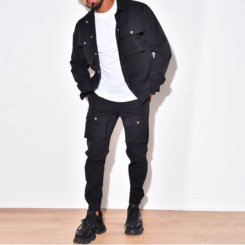 2025 Fashion Men's Casual Sets Male Trend Streetwear Long Sleeve Jacket Coat+Leggings Pants Sport 2 Pieces New Men Clothing Suit - Ellianto fashion Men's