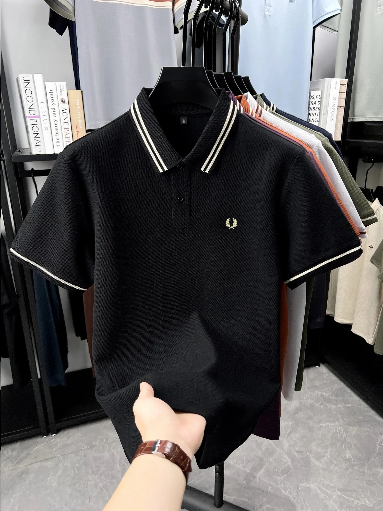 100% pure cotton high-end brand men polo shirt exquisite summer badge embroidery T-shirt fashionable lapel short sleeved shirt - Ellianto fashion Men's