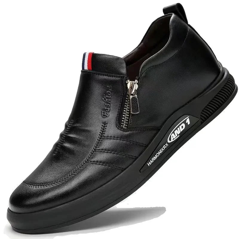 Business Men's Leather Shoes Fashion Man Dress Shoes Autumn ZIP Man's Sneakes 2025 New Lightweight Flat Male Casual Loafers - Ellianto fashion Men's