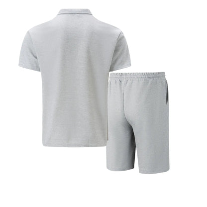 2025 simple men's suit summer new short sleeve shorts two-piece outdoor leisure handsome men's solid color trend suit - Ellianto fashion Men's
