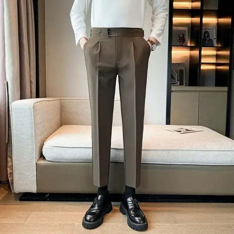 Draped Trousers for Men Fluid High Waist Brown Man Suits Pants Up Spring Clothes Quality Korean Reviews Many Stylish Tailoring - Ellianto fashion Men's