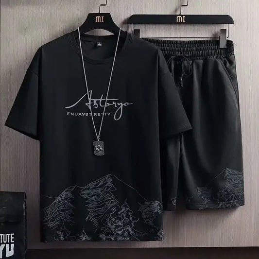 Ice Sensation Loose Fit Summer Short Sleeve Basketball Men's T-Shirt Set Quick Dry Breathable Comfortable Two Piece Suit - Ellianto fashion Men's