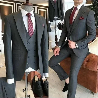 3 Pieces Groom Wear Green Men Suits 2025 Slim Fit Peak Lapel One Button Wedding Tuxedo Terno Masculino (Jacket+Pants+Vest+Tie） - Ellianto fashion Men's