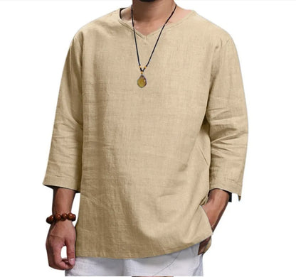 Men's New 3/4 Sleeve Loose Solid Casual Large Pullover Shirt - Ellianto fashion Men's