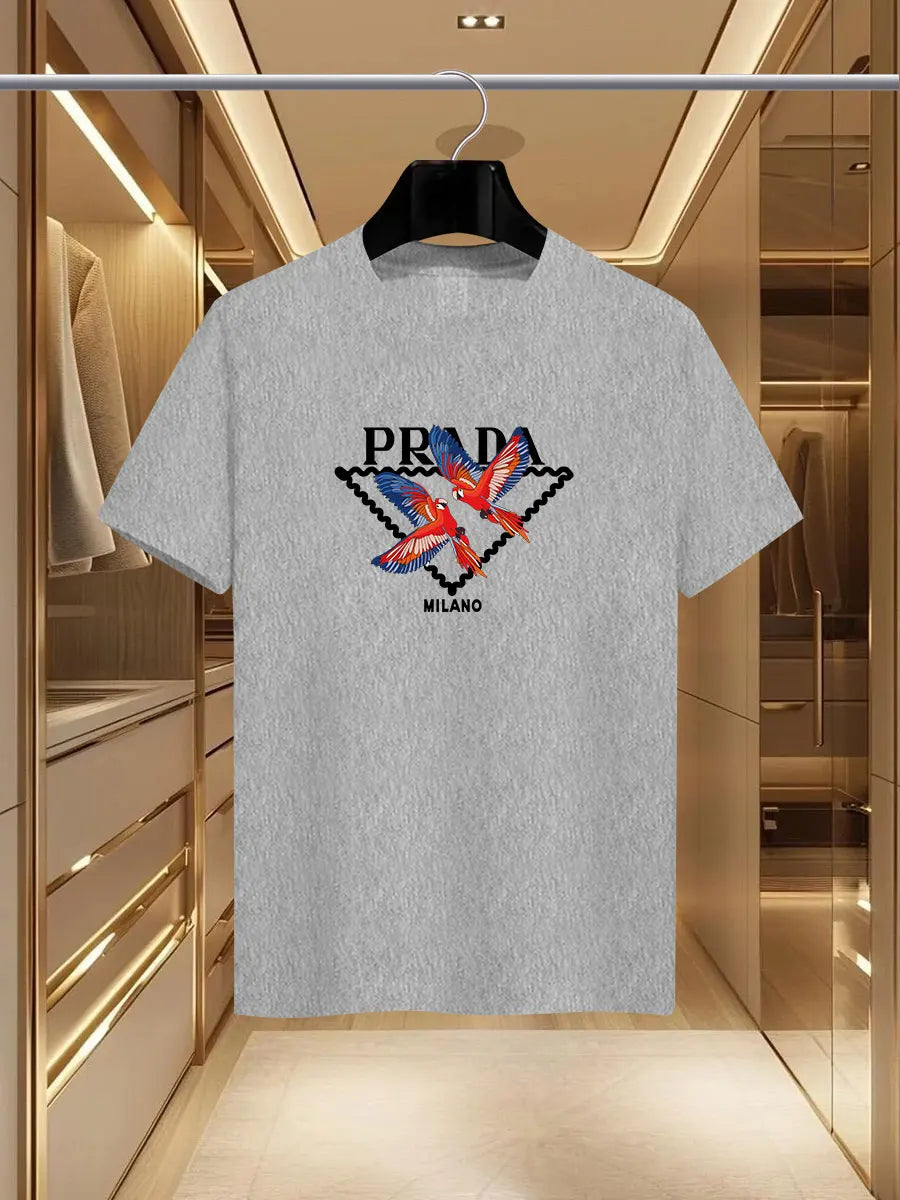 The 2025 new summer men's luxury fashion PDA brand Milan print T-shirt, pure cotton round neck casual fashion Y2K high-end and h - Ellianto fashion Men's