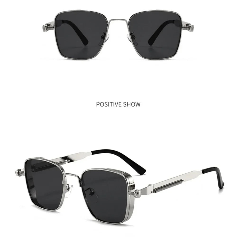 Men Driving Sunglasses Vintage Steampunk Square Sunglasses Metal Frame with Spring Hinges Women Eyepiece Trendy Driver Glasses - Ellianto fashion Men's