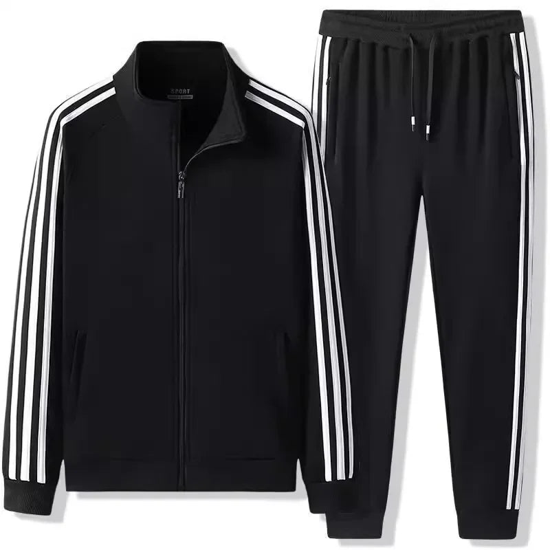 Casual Sportswear Set for Men Spring Autumn Thin Three-Stripes Open Cardigan Hoodie Pants Combo Lightweight Male Outfit - Ellianto fashion Men's