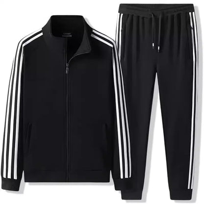 Casual Sportswear Set for Men Spring Autumn Thin Three-Stripes Open Cardigan Hoodie Pants Combo Lightweight Male Outfit - Ellianto fashion Men's