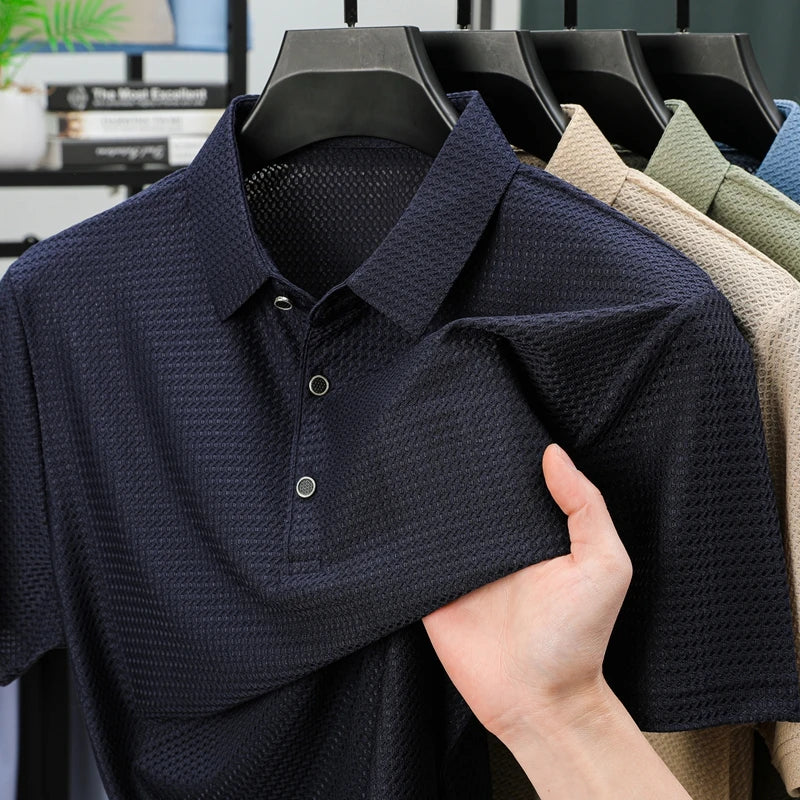 BROWON Brand 2025 Summer Polo T-shirt Men Short Sleeve Lapel Jacquard Cool Breathable Handsome Work Polo Shirt for Man 4XL - Ellianto fashion Men's