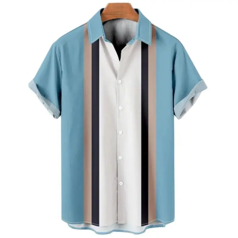 Men's Hawaiian Short Sleeve Shirt Elegant Summer Stripes Print Fashion Casual Social Oversized Y2k Harajuku Luxury Clothing Hot - Ellianto fashion Men's