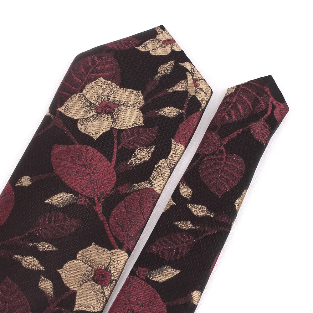 NEW 8cm Wide Tie For Man Jacquard Necktie Luxury Flower Business Neck Tie Suit Cravat Dark Red Ties For Wedding Party Men Gift - Ellianto fashion Men's