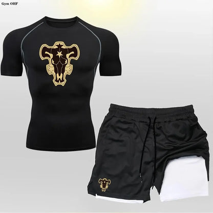New Gym Shorts Men Double-Deck Workout 2 In 1 Quick Dry Compression T Shirt Suit Outdoors Running Tracksuit Jogging