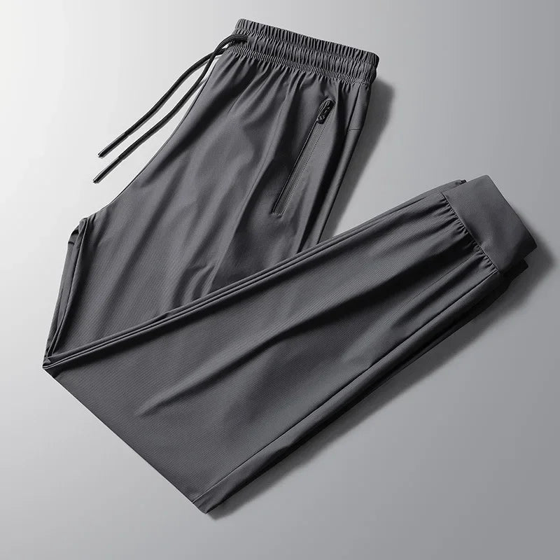 Korean Ice Silk Pants Men's Summer Thin Casual Pants Men's Quick Dry Summer Men's Straight Leg Loose Leg Tracksuit Pants M-8XL - Ellianto fashion Men's