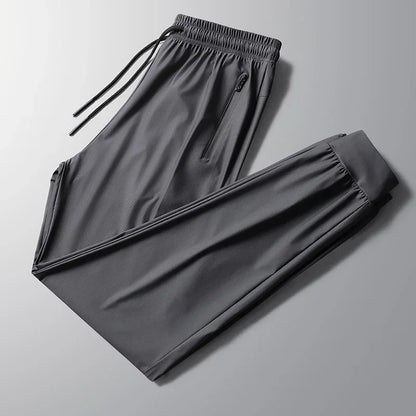 Korean Ice Silk Pants Men's Summer Thin Casual Pants Men's Quick Dry Summer Men's Straight Leg Loose Leg Tracksuit Pants M-8XL - Ellianto fashion Men's