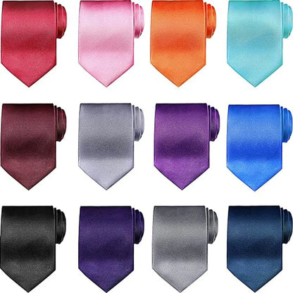 10/12PCS Tie for Men Wholesale 28 Solid Colors Slim Necktie Polyester Satin Cravat Formal Party Ties Fashion Daily Accessory - Ellianto fashion Men's
