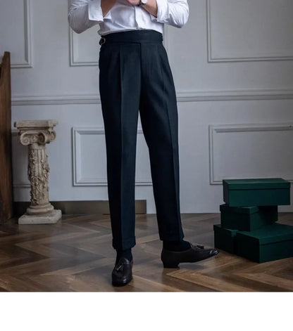 High Waist Straight Leg Casual Men's Trousers Italian Neapolitan Style Versatile Long Pants British Retro Suiting - Ellianto fashion Men's