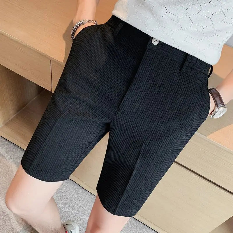 Summer Men Waffle Thin Coffee Suit Shorts Streetwear Fashion Male Clothes Korean Casual Pocket Straight 5 Points Ice Short Pants - Ellianto fashion Men's