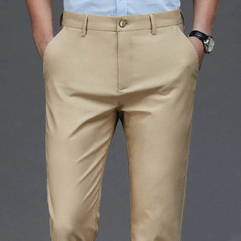 Male Smart Casual Pants Stretchy Sports Men's Fast Dry Trousers Spring Autumn Full Length Straight Office Black Navy Work Pants - Ellianto fashion Men's