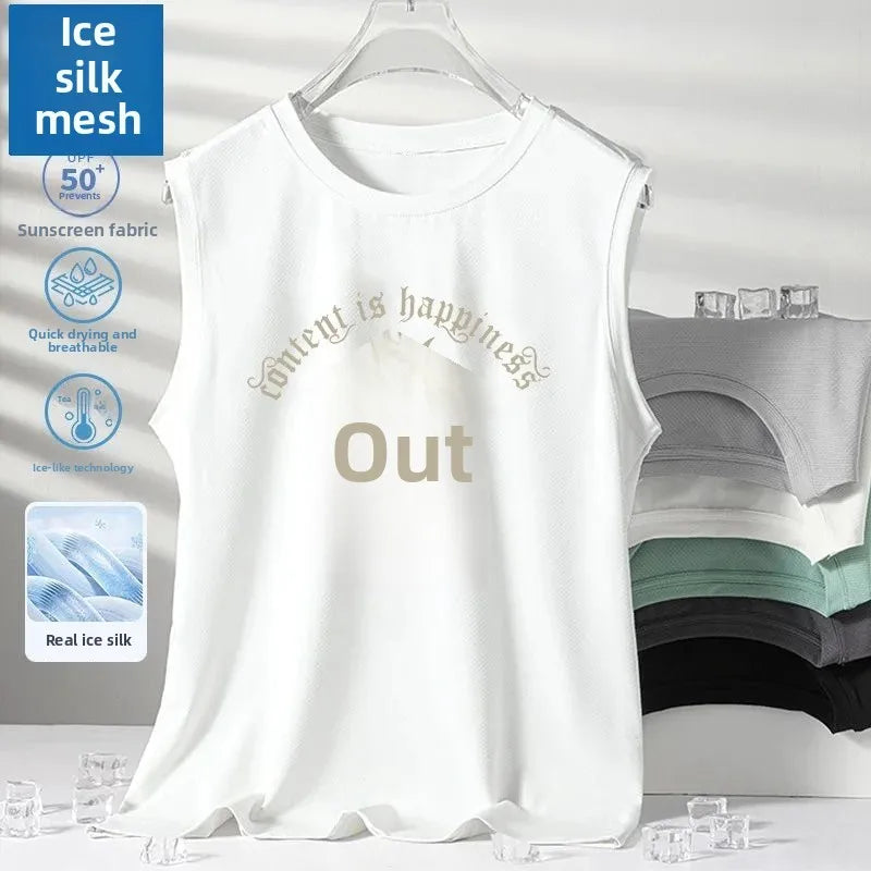 Ice Silk Men's Sports Set Quick Dry Basketball Uniform Summer Vest Shorts Gym Running One Piece Thin Male Fitness Outfit - Ellianto fashion Men's