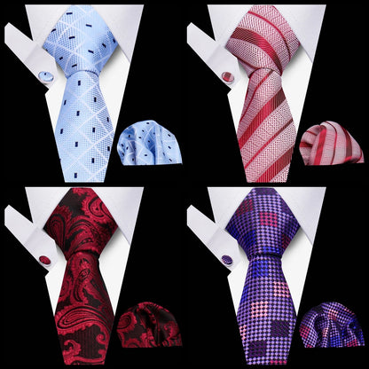 Tie Men Business Necktie Set Classic Plaid Cufflinks Handkerchief For Suit Wedding High Quality 3pcs Ties Sets Formal Gravata - Ellianto fashion Men's