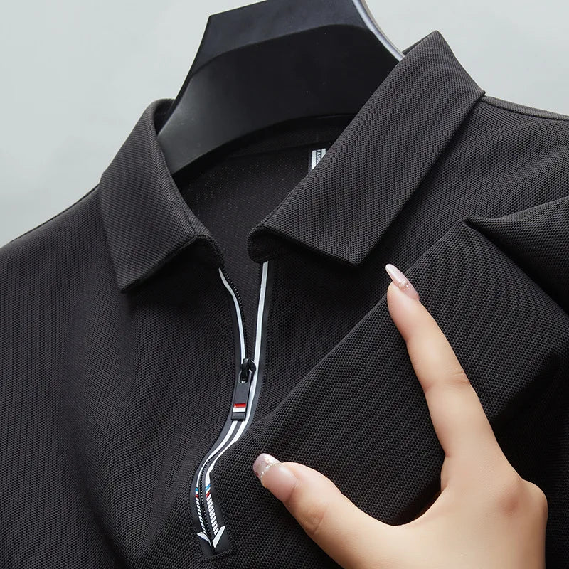 Men's high quality summer new lapel men's short sleeve polo shirt fringe ventilate business casual men's polo shirt M-4XL GP237 - Ellianto fashion Men's