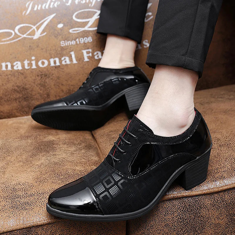 Men Formal Shoes High Heels Business Dress Shoes Male Oxfords Pointed Toe Formal Shoe for Man Luxury Wedding Party Leather Shoe - Ellianto fashion Men's