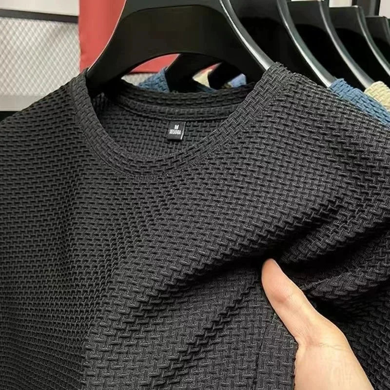 Men's Ice Silk T-Shirt Short Sleeve Lightweight Breathable Comfortable Cool Feeling Casual Trendy Summer Elastic Slim Fit - Ellianto fashion Men's
