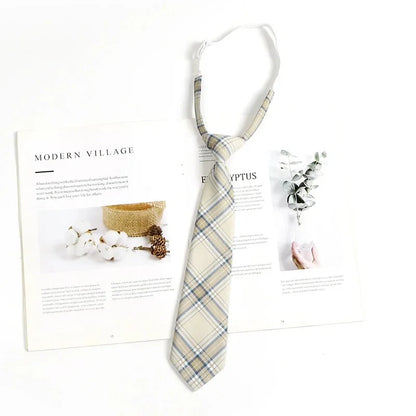 Vintage Brown Plaid Necktie Women's Lazy Person's Japanese Style Preppy Small Tie Bow Tie Handmade Men's Tie
