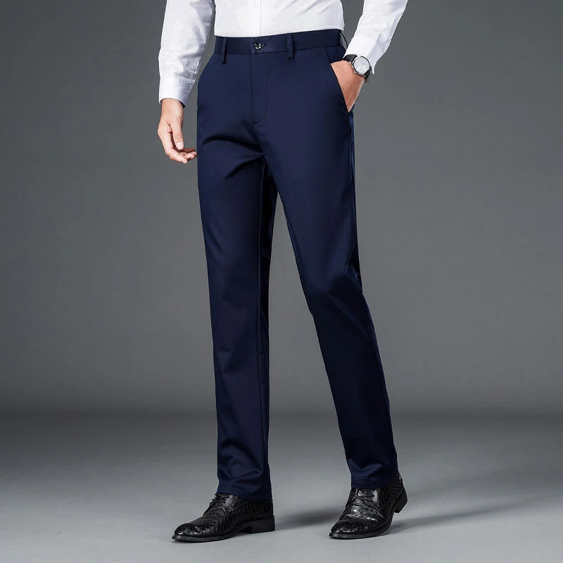 Men's lightweight business casual pants with micro elasticitymen's quick drying pantsnew straight leg office black deep bluepant - Ellianto fashion Men's