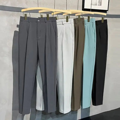 Straight Slim Fit Man 9 Cropped Suits Pants Vintage Elegant Suit Trousers for Men Summer 2025 Work Wear Fashion Luxury Clothing - Ellianto fashion Men's