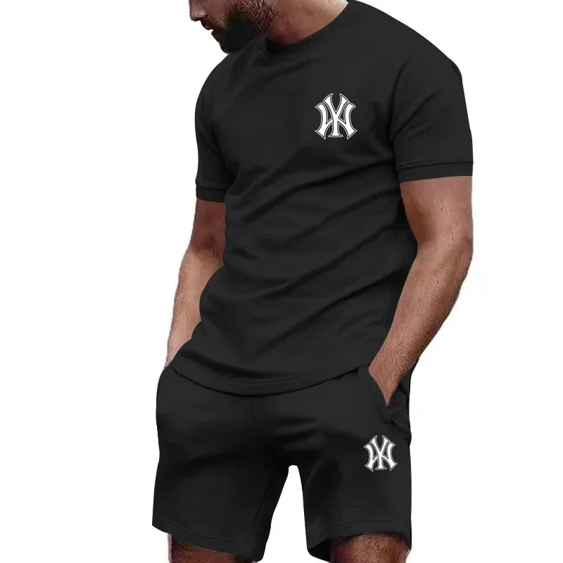 Men's two-piece sportswear, short sleeved T-shirt and pants set, running and fitness sportswear, summer, 2024 - Ellianto fashion Men's