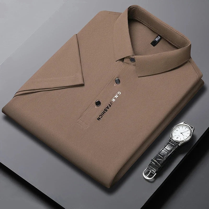 Men's Short Sleeve Solid Color Polo Shirt Breathable Comfortable Elastic Top New Arrivals Casual Business Style - Ellianto fashion Men's