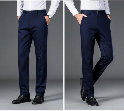 Men's lightweight business casual pants with micro elasticitymen's quick drying pantsnew straight leg office black deep bluepant - Ellianto fashion Men's
