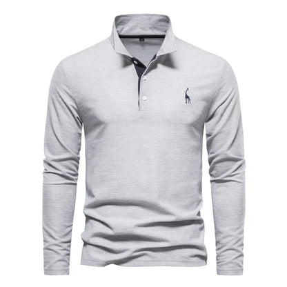 AIOPESON Deer Embroidery Men's Polo Shirts Solid Color Long Sleeve Polo Shirts for Men New Spring Social Business Polos Male - Ellianto fashion Men's