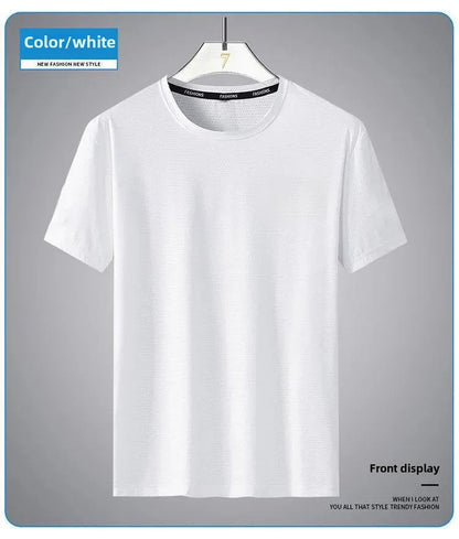 Men's Summer Ice Silk Loose Fit Crew Neck Short Sleeve T-Shirt Quick Dry Breathable Casual Top in Big Sizes Versatile And Simple - Ellianto fashion Men's