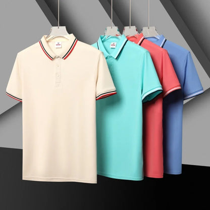 Summer Ice Silk Polo Shirt High-End T-Shirt Solid Color New Half Sleeve Non-Marking Casual Lapels Business Thin Menswear - Ellianto fashion Men's