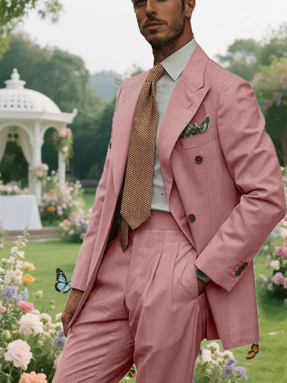 New Solid Color Linen Men's Suit 2 Pieces Fashion Business Casual Summer Elegant Prom Wedding Groom Tuxedos High Quality Suits - Ellianto fashion Men's