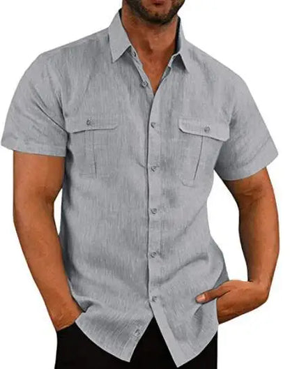 Shirts for Men Handmade Shirt Man Double Pocket Shirt Short Sleeve Men Shirt Linen Shirts for Men Men Cotton Shirt Short Sleeve - Ellianto fashion Men's