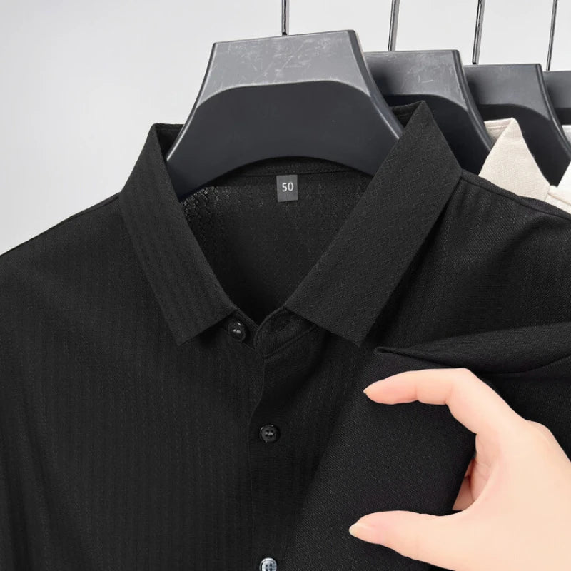 Wrinkle-Free Long-Sleeve Dress Shirt – Smart Cotton Blend with No-Trace Pressing Technology for a Sharp, Confident Look