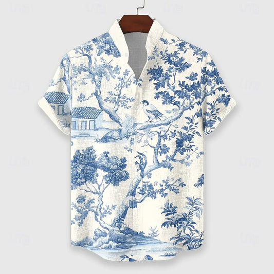 Summer Henry V Neck Button Down Shirt Soft and Comfortable Men's Casual Hawaiian Shirt Solid Color White Black - Ellianto fashion Men's