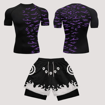Men’s Anime Print Tracksuit – 2-Piece Breathable Sports Set with T-Shirt, Shorts & Joggers