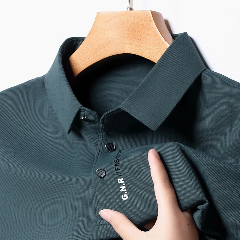Men's Short Sleeve Solid Color Polo Shirt Breathable Comfortable Elastic Top New Arrivals Casual Business Style - Ellianto fashion Men's